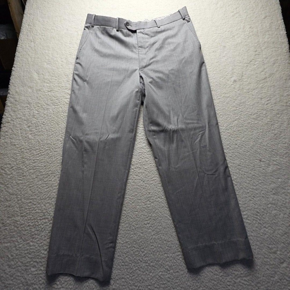 Paul Betenly Dress Pants Mens 39x30 Gray Flat Front Wool Classic Vantage Lined